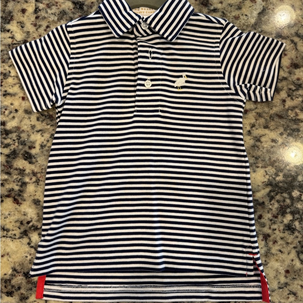 The Beaufort Bonnet Company Navy and White Striped Polo